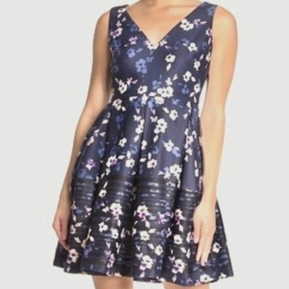 Taylor Pocket Scuba Dress Navy Floral Fit & Flare - Picture 3 of 6